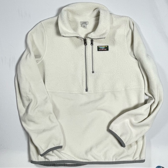 L.L. Bean Fleece Shearling 1/2 Zip Pullover Jacket Cream Women’s Medium - Picture 2 of 12